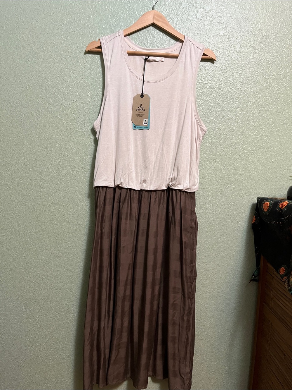 NWT Prana Two-Tone Midi Dress in Ivory and Brown Sz Large